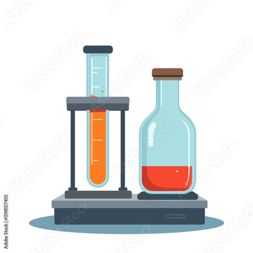Laboratory equipment with colored liquids on a scale  