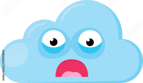 Blue unpleasant surprise Emoji Cloud looks down. Design element for children weather forecast. Funny kids icon. Simple cartoon vector element isolated on white background