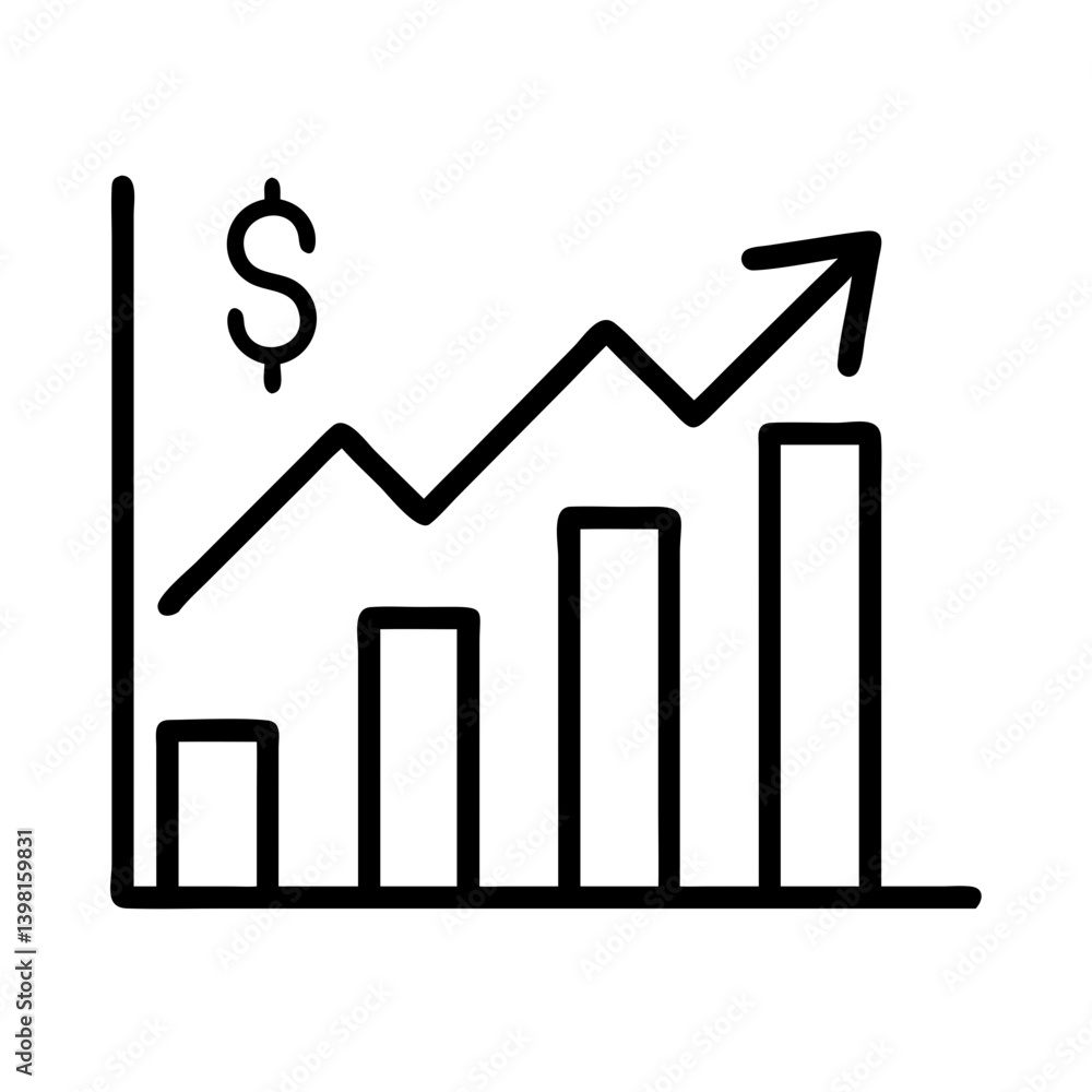 Growth chart showing financial success and profit with upward trend line and bars Growth chart showing financial success and profit with upward trend line and bars