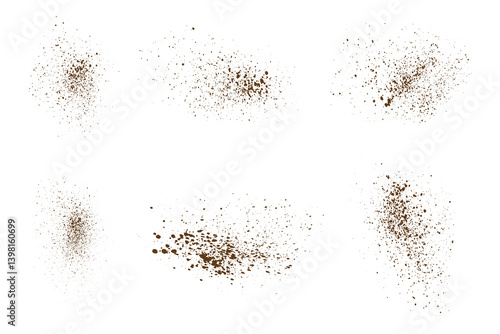 Editable vector cocoa or chocolate dust particles powder splash isolated background illustration collection