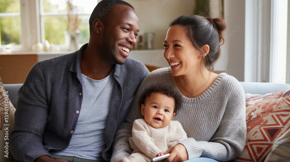 A joyful multiracial family enjoying a cozy moment at home A joyful multiracial family enjoying a cozy moment at home