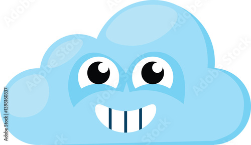 Blue smiling uncertainly Emoji Cloud with ingratiating smile. Design element for children weather forecast. Funny kids icon. Simple cartoon vector element isolated on white background