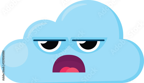Blue dissatisfied Emoji Cloud with frowning eyes. Design element for children weather forecast. Funny kids icon. Simple cartoon vector element isolated on white background