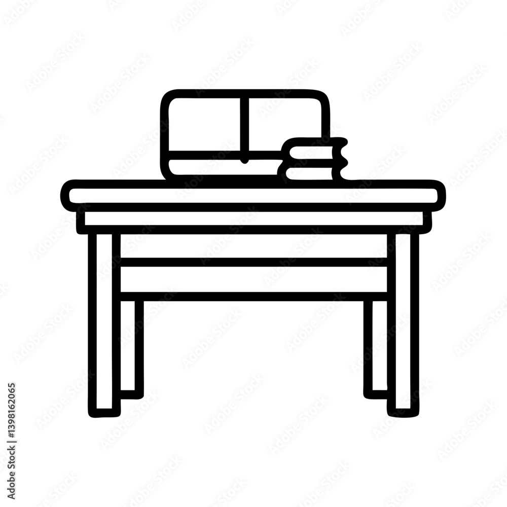 Illustration of a desk with books vector icon study table learning concept Illustration of a desk with books vector icon study table learning concept