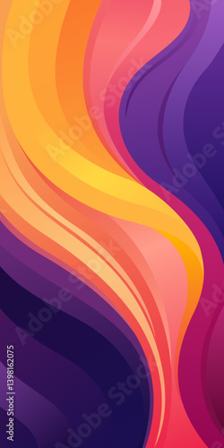 Dynamic vertical wave background with striking purple-orange contrast, perfectly sized for mobile devices, social media content, digital marketing, app UI design, and promotional materials.