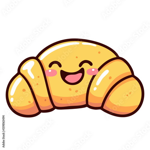 Happy smiling croissant, hand drawn doodle cartoon character clip art, kawaii isolated cute simple vector illustration