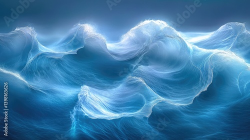 Abstract blue background with dynamic white wave lines and smooth gradients