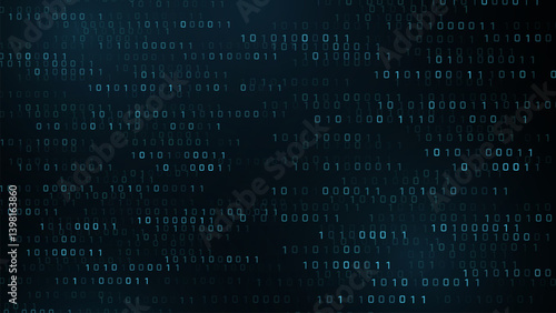 Vector digital code rain in a Matrix inspired futuristic style. High-tech backdrop with glowing binary characters. Binary Software Programming Code Background. Digital Data Technology Concept.
