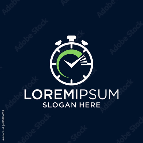 Green and White Stopwatch Logo Design on Dark Blue Background