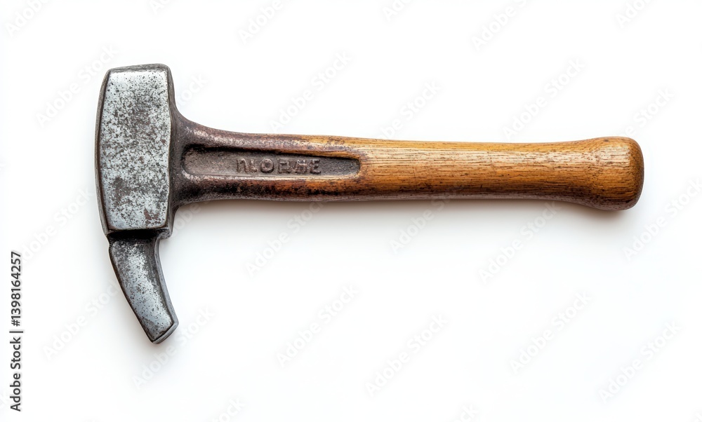 old hammer on wooden table, labor day concept, top view old hammer on wooden table, labor day concept, top view