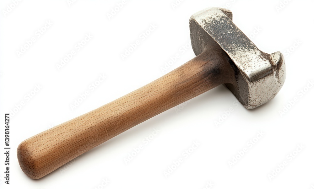 old hammer on wooden table, labor day concept, top view old hammer on wooden table, labor day concept, top view