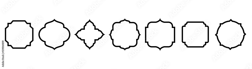 Islamic Frames borders for for wedding invitation. Golden geometric frames in art deco style. Thin line oval and rectangle set for invitation decoration. Islamic Frames borders for for wedding invitation. Golden geometric frames in art deco style. Thin line oval and rectangle set for invitation decoration.