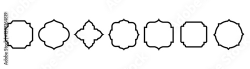 Islamic Frames borders for for wedding invitation. Golden geometric frames in art deco style. Thin line oval and rectangle set for invitation decoration.