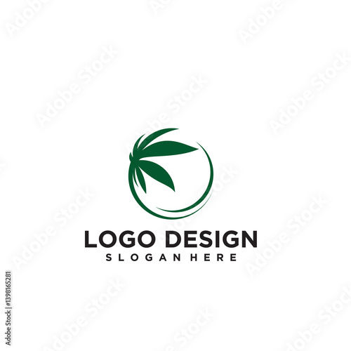 Green Cannabis Leaf Logo Design in a Circle