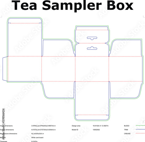 Tea Sampler Box Packaging Die Cut Template Vector For Mockup And Production