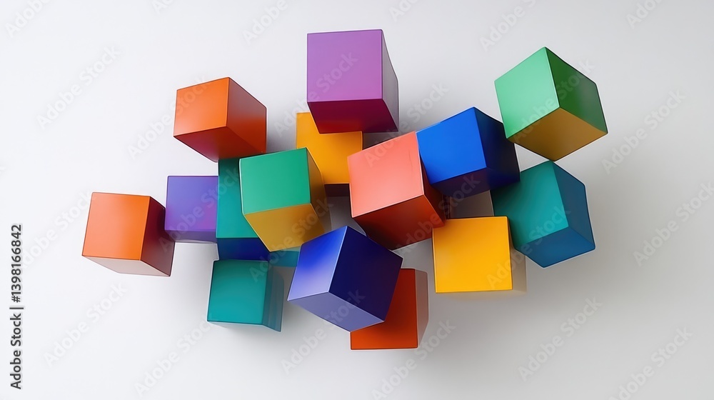 A collection of 3D cubes in various colors including blue A collection of 3D cubes in various colors including blue
