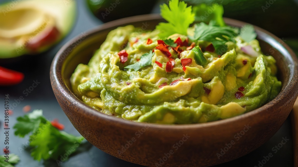 Fresh guacamole made with ripe avocado and spices Fresh guacamole made with ripe avocado and spices