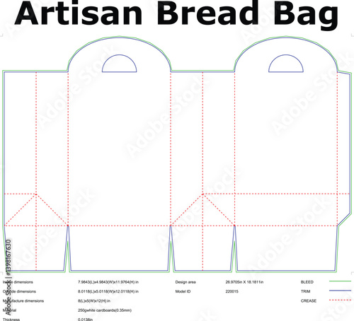 Artisan Bread Bag Packaging Die Cut Template With Bleed Trim And Crease