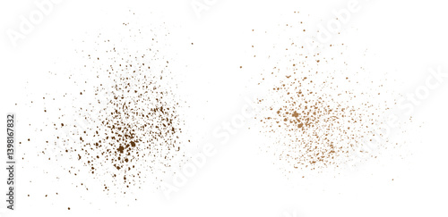 Vector spray flying coffee and chocolate powder particles overlay grunge texture background element