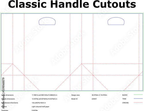 Technical Drawing Of Paper Bag Template With Handle Cutouts And Dimensions