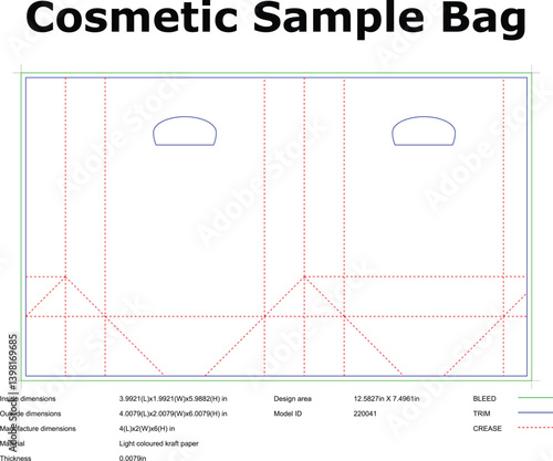 Cosmetic Sample Bag Blueprint Design For Packaging Vector Template Mockup