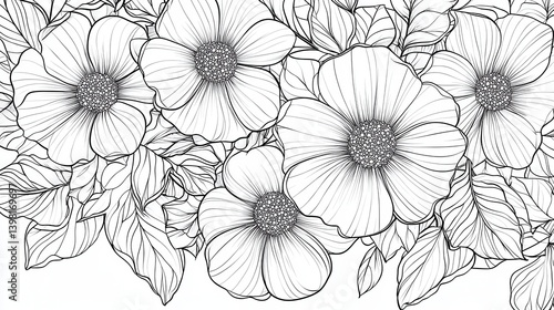 Wallpaper Mural A line drawing of three sunflowers with detailed petals and centers, showcasing their natural beauty. Torontodigital.ca