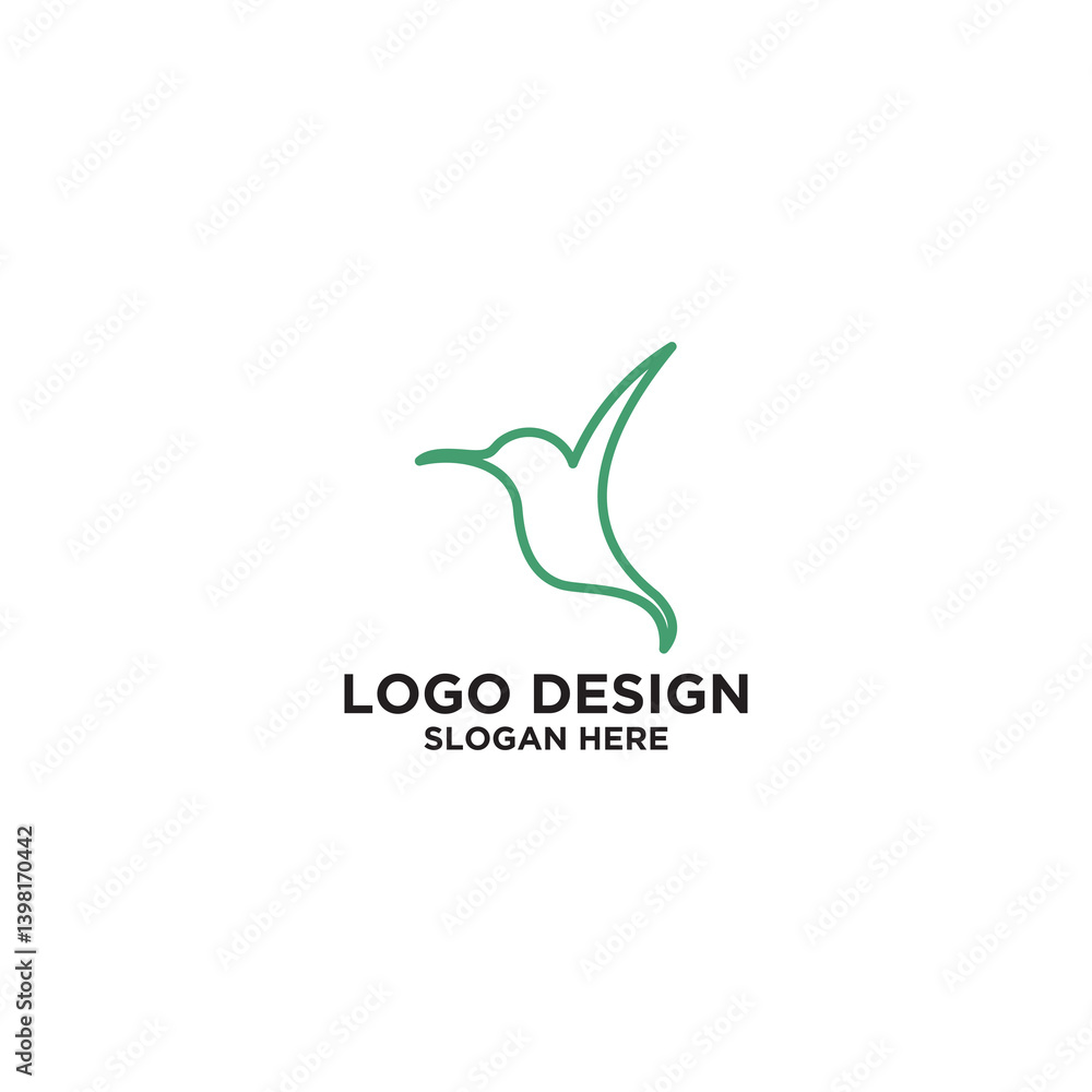 Obraz premium Green Hummingbird Line Art Logo Design