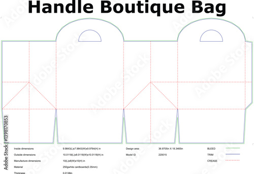 Boutique Bag Die Cut Template Technical Drawing Packaging Design Layout Illustration