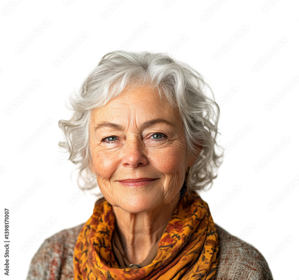 Portrait of an elderly woman with gray hair soft lighting personal reflection. Isolated on transparent background, png. Portrait of an elderly woman with gray hair soft lighting personal reflection. Isolated on transparent background, png.