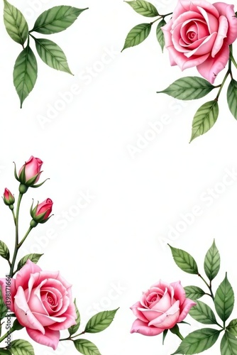 Watercolor botanical elements of pink roses, garden flowers, leaves, and branches for wedding floral design Greenery leaf plant forest herbs tropical collection,  leaves,  branches