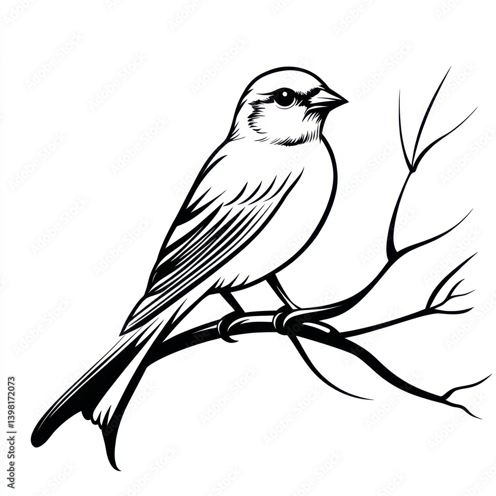 Obraz premium Black bird branch illustration nature design print