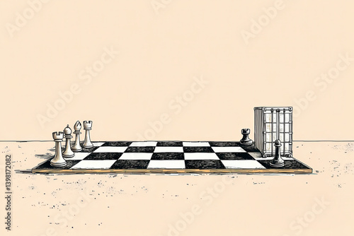 Obraz na płótnie Pawns playing chess alone with empty board. AI-generated metaphor about lost strategy, abandonment, disillusionment and existential emptiness in conceptual minimalist illustration. w salonie