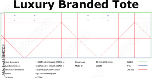 Tote Bag Packaging Box Blueprint Template Technical Drawing Dimensions