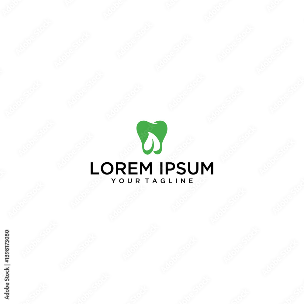 Green Leaf Tooth Logo Design on White Background Green Leaf Tooth Logo Design on White Background