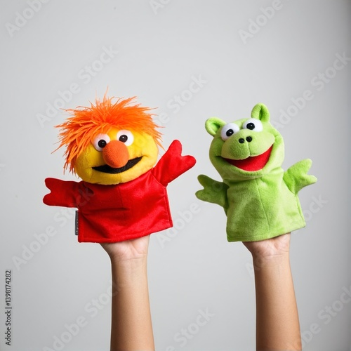 A Pair of Puppet Pals Presented with Playful Charm: Engaging Hand Puppets Ready to Spark Imagination and Creative Storytelling.