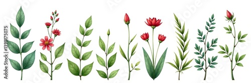 Wallpaper Mural Watercolor illustrations of botanical collection with leaves, flowers, branches, herbs, isolated on white background,  flowers,  herbs Torontodigital.ca