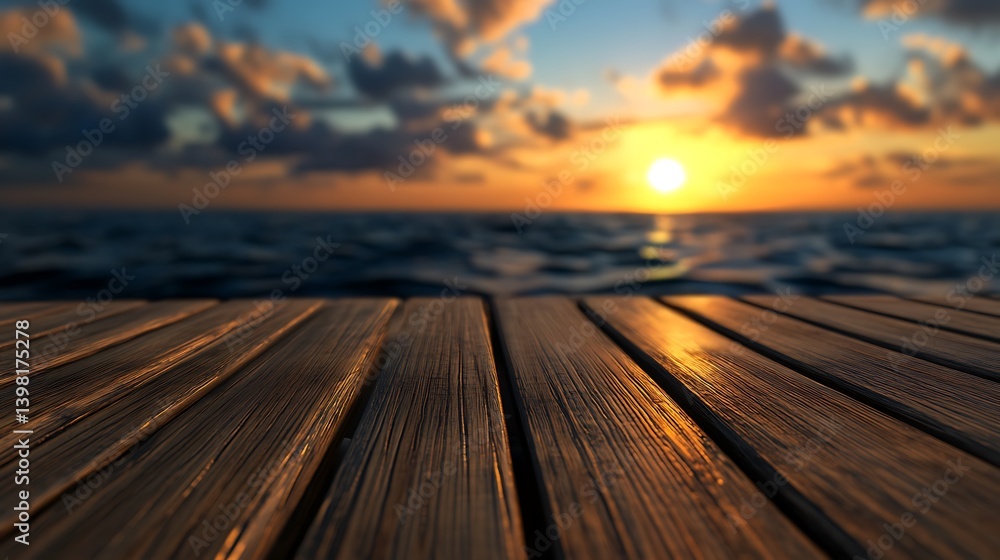 Fototapeta premium Sunset Ocean View Wooden Dock with Calm Sea.