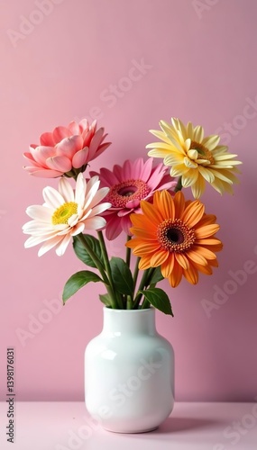 Wallpaper Mural Vivid flowers arranged in a white vase against a soft gradient background,  vibrant,  minimalistic Torontodigital.ca