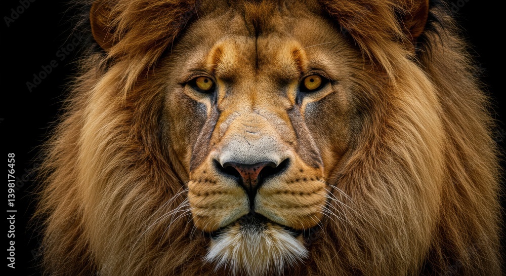 Fototapeta premium Majestic Lion Portrait: Intense Amber Gaze