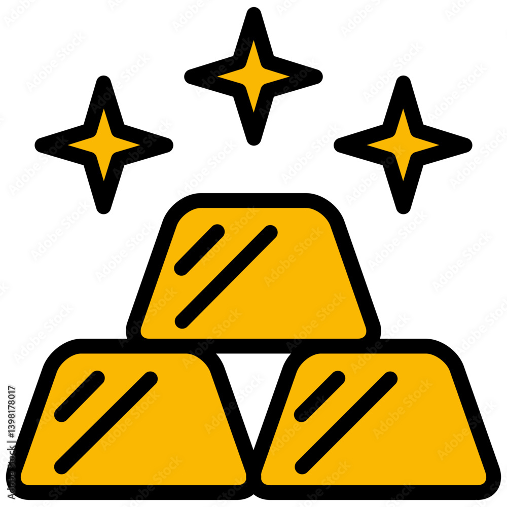 Gold Bars Outline Flat Icon, Solid Color Outline Flat Icon Symbol Gold Bars Outline Flat Icon, Solid Color Outline Flat Icon Symbol