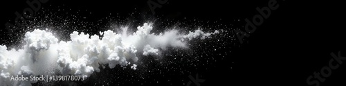 White powder effect splash on a black background, ideal for makeup artists or graphic designers, cosmetics,  black background