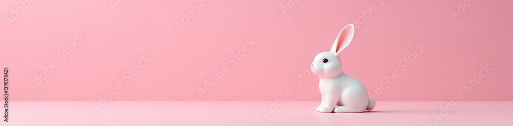 White rabbit toy sitting on a pastel pink background,  soft,  baby room