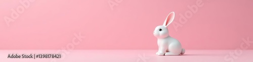 White rabbit toy sitting on a pastel pink background,  soft,  baby room