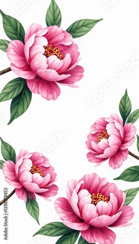Watercolor pink peony poster illustration with large beautiful flowers for wedding engagement design,  peony,  wedding