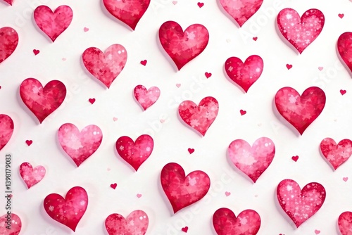 Watercolor seamless valentine heart pattern background with pink and red hearts,  design,  pattern
