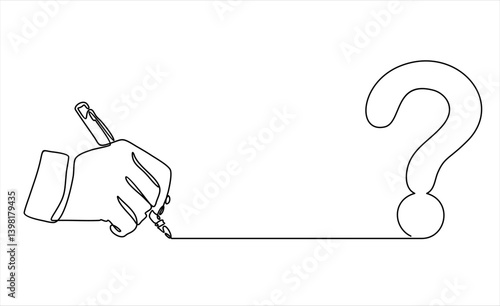 Hand writes question mark. Sketch one line hand draw question mark, quiz and survey symbol, continuous linear graphic vector concept. 