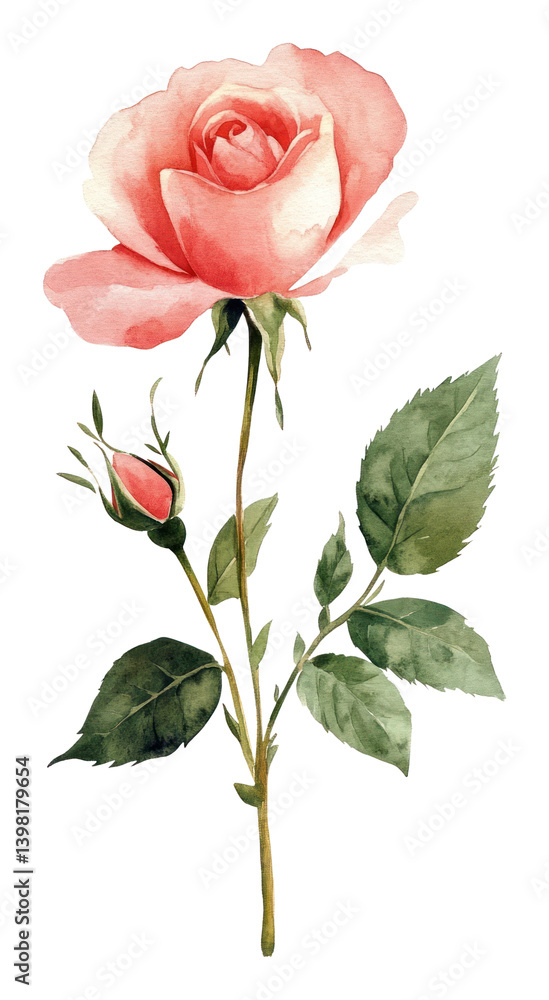 Fototapeta premium PNG A rose flower wildflower illustration watercolor art.
