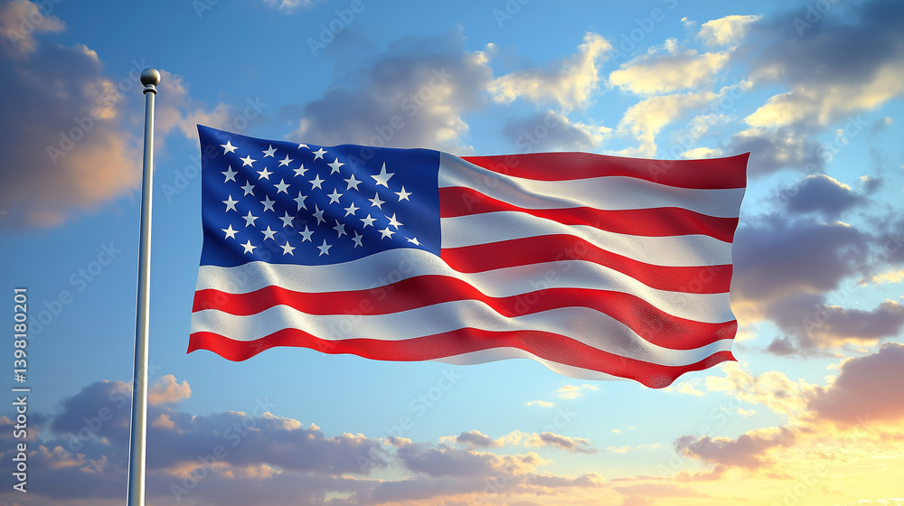 Obraz premium American flag waving against a vibrant sunset sky