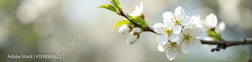 White tree blossoms blooming on branches with tiny delicate white flowers, signifying the arrival of spring,  garden,  flowers