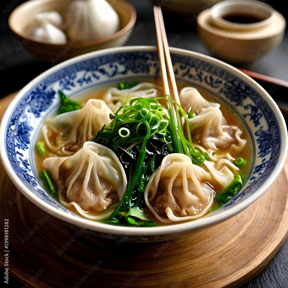 Chinese Dumplings in Soup Bowl Chinese Dumplings in Soup Bowl